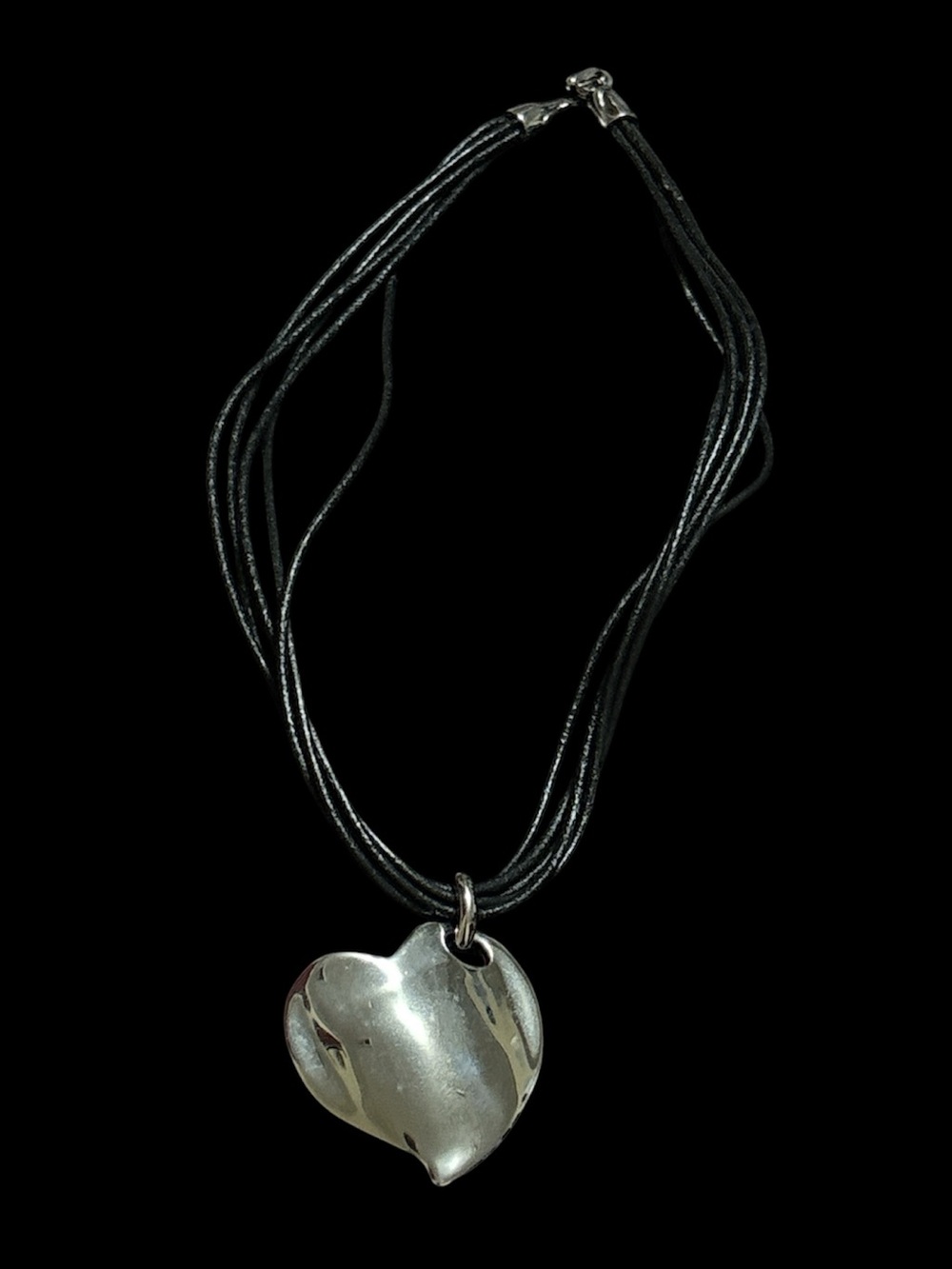 Lucky Brand Silver Heart Pendant Necklace with Black Cord